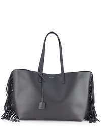 Saint Laurent Large Calfskin Fringe Shopping Tote Bag Dark Gray
