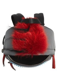 Fendi Monster Genuine Fur Trim Nylon Backpack