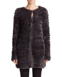 Adrienne Landau Knit Rabbit Fur Coat