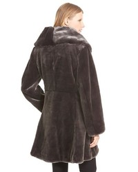 Gallery Ruched Collar Faux Fur Coat