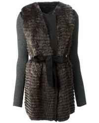Yves Salomon Beaver Fur Contrasting Sleeves Coat