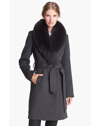 1 Madison Genuine Fox Fur Collar Wrap Coat