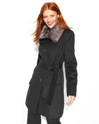 Calvin Klein Faux Fur Collar Belted Wool Blend Coat