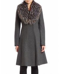 Vera Wang Convertible Faux Fur Collared Coat