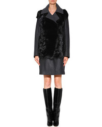 Jil Sander Fur Panel Coat In Dark Grey