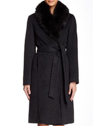 Ellen Tracy Genuine Fox Fur Trim Wool Blend Coat