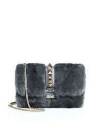 Valentino Rocklock Medium Mink Fur Leather Shoulder Bag