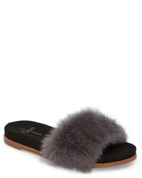 Charcoal Fur Flat Sandals