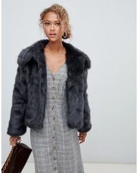 New Look Faux Fur Short Coat In Grey