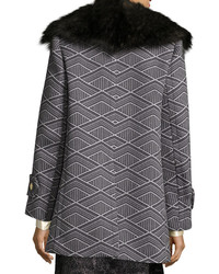 Marc Jacobs Geo Diamond Techno Coat With Fur Collar