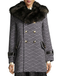 Marc Jacobs Geo Diamond Techno Coat With Fur Collar
