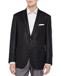 Brioni Check Houndstooth Two Button Jacket Charcoalblack