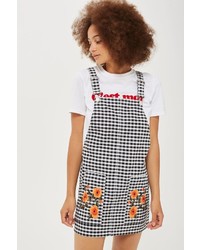 Topshop Moto Gingham Embroidered Pinafore Dress