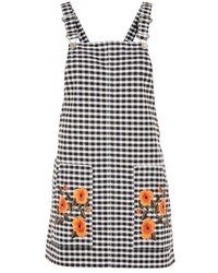 Topshop Moto Gingham Embroidered Pinafore Dress