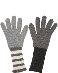 Thom Browne Grey Rib Cashmere Funmix Four Bar Gloves