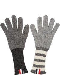 Thom Browne Grey Rib Cashmere Funmix Four Bar Gloves