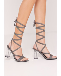 Missguided Perspex Heel Lace Up Sandal Grey