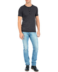 AG Jeans The Ss Poplin Bound Henley Peppered Charcoal