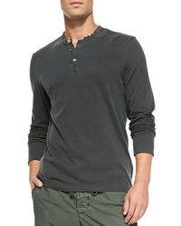 James Perse Long Sleeve Sueded Jersey Henley Charcoal