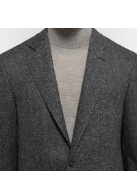 Canali Grey Kei Slim Fit Unstructured Slub Herringbone Wool Blend Blazer