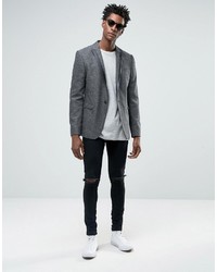 Asos Skinny Suit Jacket In Gray Fleck Herringbone