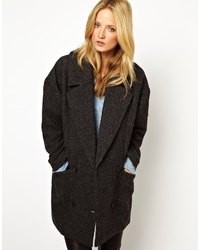 Selected Trish Ovoid Coat In Wool Tweed Grey
