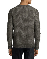 Billy Reid Herringbone Knit Crewneck Pullover Sweater Charcoal