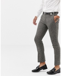 Twisted Tailor Super Skinny Suit Trouser In Grey Herringbone