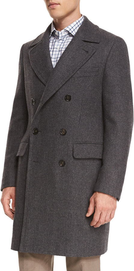 Isaia Double Breasted Herringbone Wool Topcoat, $3,695 | Neiman Marcus ...