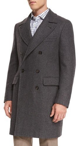 Isaia Double Breasted Herringbone Wool Topcoat, $3,695 | Neiman Marcus ...