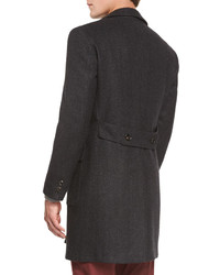 Neiman Marcus Herringbone Cashmere Double Breasted Coat