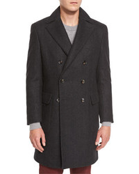 Neiman Marcus Herringbone Cashmere Double Breasted Coat