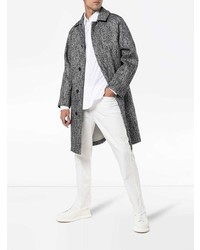 Jil Sander Single Breasted Herringbone Virgin Wool Blend Coat