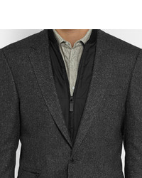 Hugo Boss Grey Slim Fit Herringbone Virgin Wool Blend Blazer With Detachable Gilet Insert