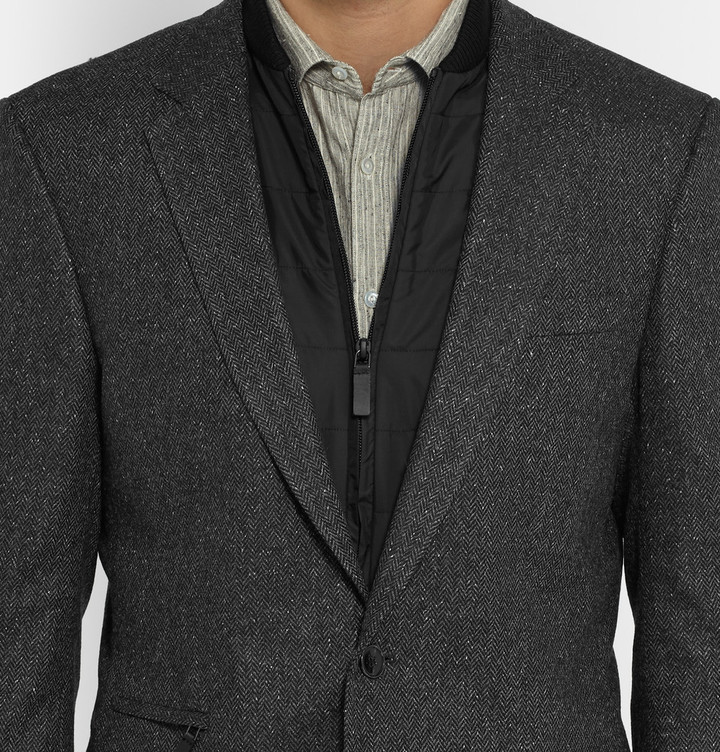 Hugo Boss Grey Slim Fit Herringbone Virgin Wool Blend Blazer With Detachable Gilet Insert 695 6248