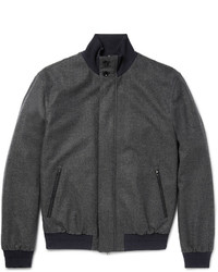 Charcoal Herringbone Wool Bomber Jacket