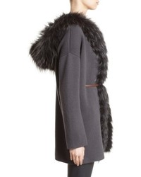 Fabiana Filippi Belted Cashmere Hoodie With Genuine Fox Fur Trim
