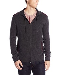 John Varvatos Star Usa Zip Front Hoody Sweater With Tonal Rivet Patches