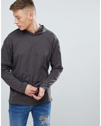 New Look Long Sleeve T Shirt With Hood In Dark Gray