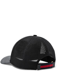Gucci Angry Cat Appliqud Coated Canvas And Mesh Baseball Cap