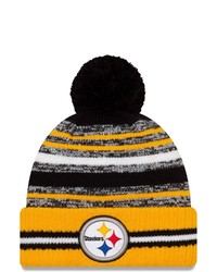 New Era Blackgold Pittsburgh Ers 2021 Nfl Sideline Sport Official Pom Cuffed Knit Hat At Nordstrom