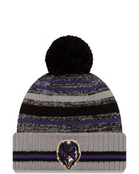 New Era Gray Baltimore Ravens 2021 Nfl Sideline Sport Pom Cuffed Knit Hat At Nordstrom