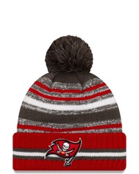 New Era Pewterred Tampa Bay Buccaneers 2021 Nfl Sideline Sport Official Pom Cuffed Knit Hat At Nordstrom