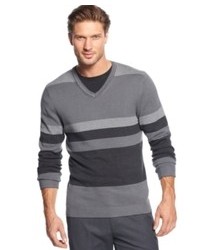 Alfani Sweater V Neck Roadmap Striped Sweater