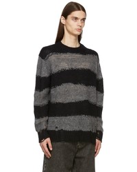 Acne Studios Black Grey Stripe Distressed Sweater