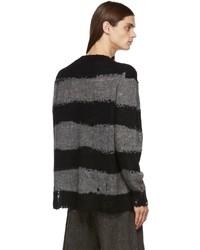 Acne Studios Black Grey Stripe Distressed Sweater