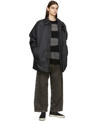 Acne Studios Black Grey Stripe Distressed Sweater