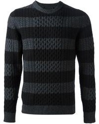 Diesel Black Gold Striped Cable Knit Sweater