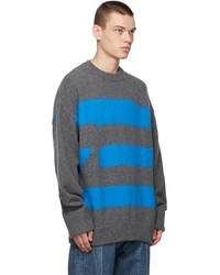 Ader Error Grey Blue Wool Striped Sweater