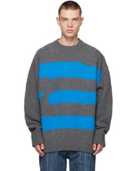 Ader Error Grey Blue Wool Striped Sweater